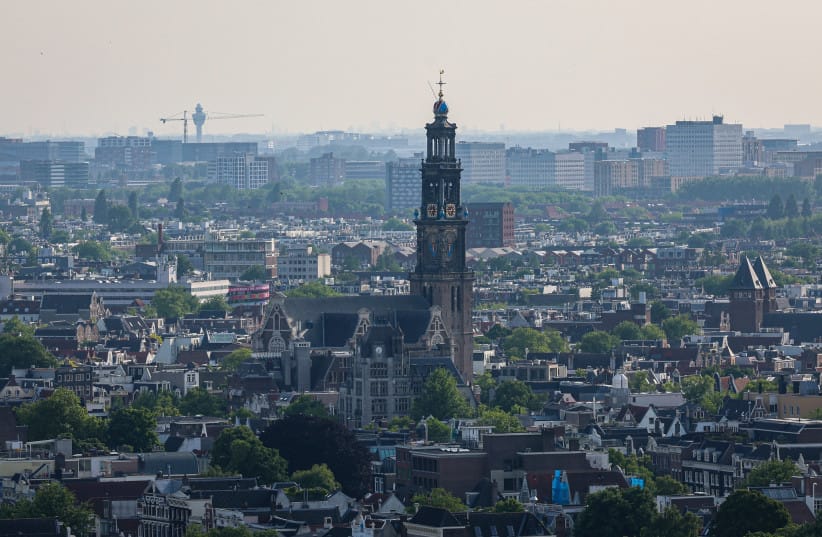 A general view shows the historic Westerkerk church tower dominating the skyline of central Amsterdam.