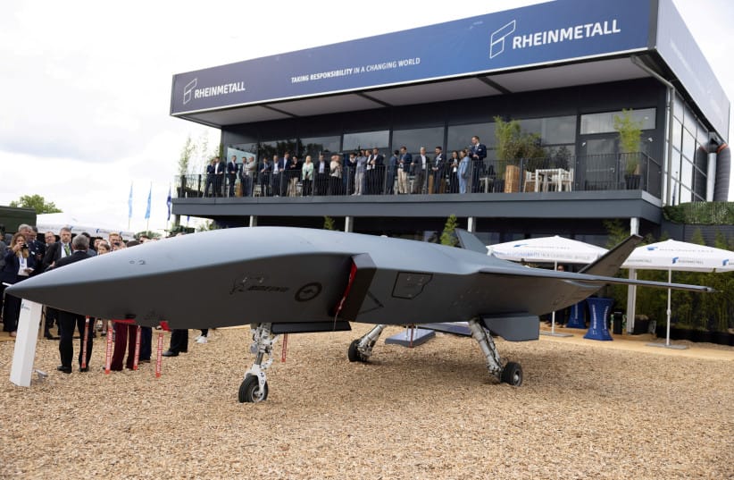 A BOEING MQ-28 Ghost Bat unmanned combat aerial vehicle under development by Boeing Australia at the opening day of the International Aerospace Exhibition ILA at Schoenefeld Airport in Berlin, Germany, June 10, 2026.