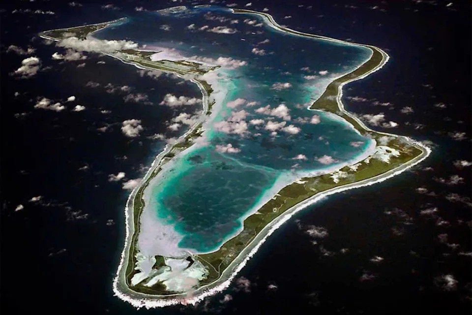 An aerial view of the Chagos Islands including the Diego Garcia base (U.S. Navy)