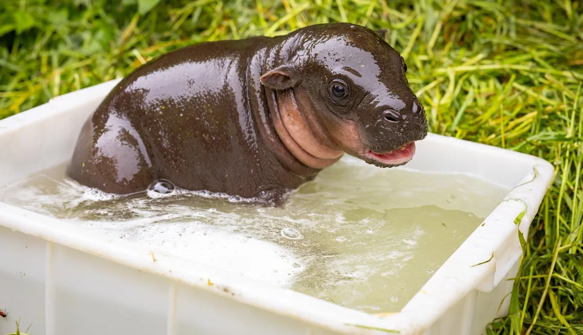 Baby pygmy hippo named 'Bread Roll' charms internet as Zoo Berlin calf gains viral attention
