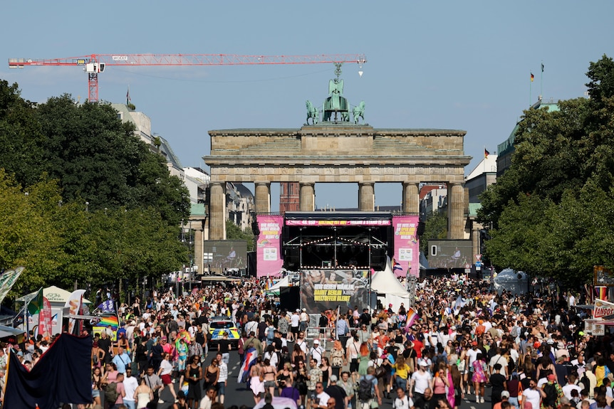 People attend the annual Christopher Street Day (CSD) LGBT Pride demonstration, in Berlin