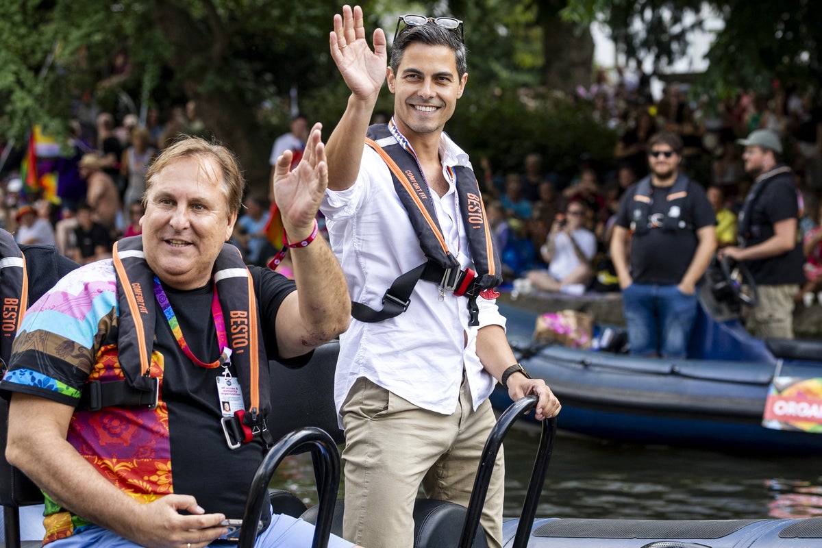 Amsterdam Pride: Openly gay Dutch prime minister Rob Jetten sails in boat during parade