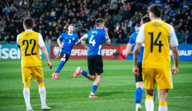 MM-valikgrupis neljandat kohta nooliva Eesti vedas kevadel Chisinaus võidule kaptenipaela kandnud number 4 Mattias Käit. Foto: Liisi Troska / jalgpall.ee