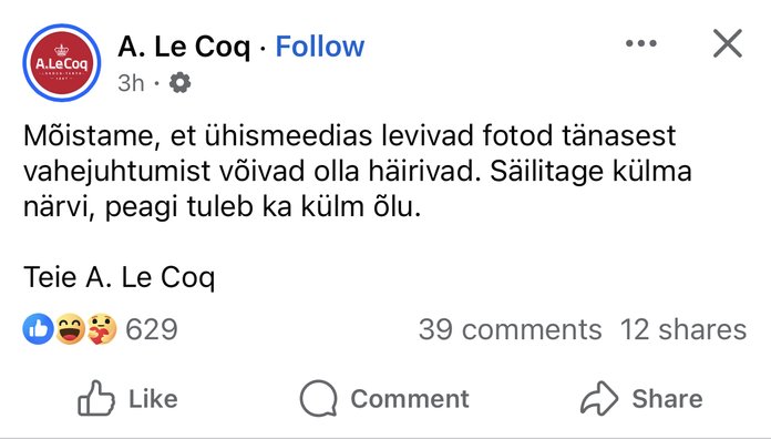 A. Le Coq reageeris Tartus toimunud õlleõnnetusele