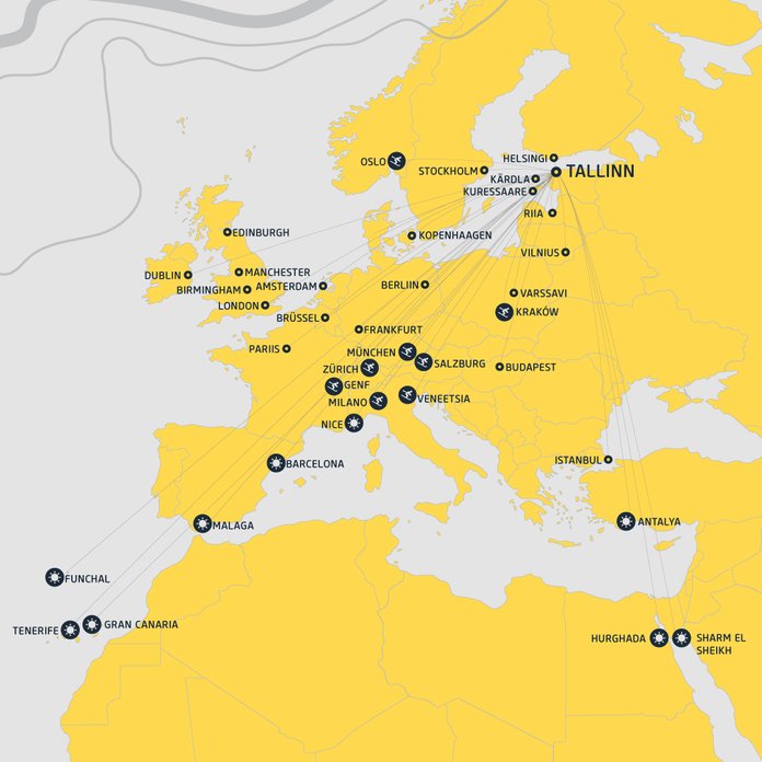 Otselennud Tallinnast talvel 2025