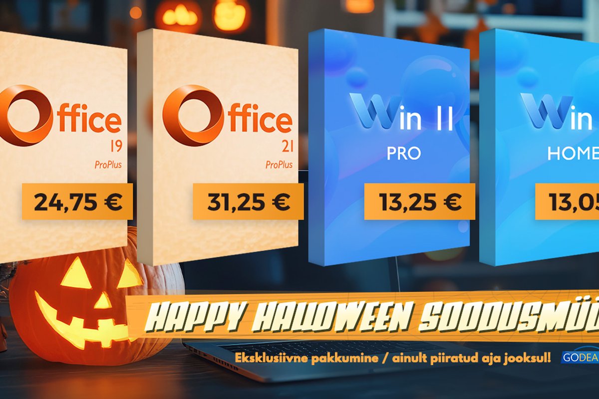 Liituge halloween’i-pidustustega! Hankige endale Lifetime Office 2021 Pro võti hinnaga 31,25 eurot! Võida 11 Pro hinnaga 13,25 eurot!