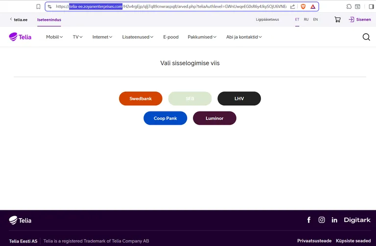 Teliat lehekülge matkiv õngitsusleht