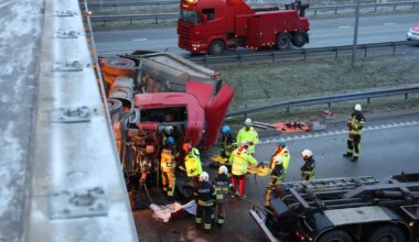 FOTOD JA VIDEO ⟩ Haagiskalluriga veok sõitis läbi viadukti piirde alla, juht saadi kabiinist kätte ja viidi haiglasse