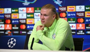 Erling Haaland mängueelsel pressikonverentsil. Foto: Scanpix / Oli Scarff / AFP