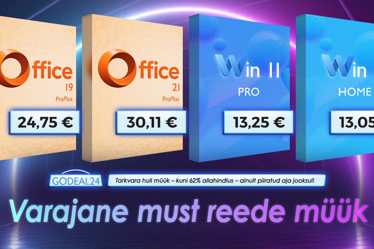 Godeal24 must reede: Office 2021 Pro elu lõpuni 30,11 eurot ja Win 11 Pro 13,25 eurot! Säästa üle 90%!