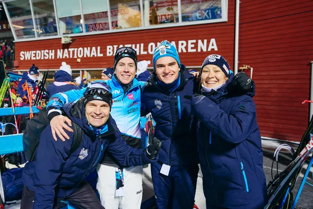 Eesti laskesuusatajad Östersundis (vasakult): Rene Zahkna, Mark-Markos Kehva ja Jakob Kulbin.