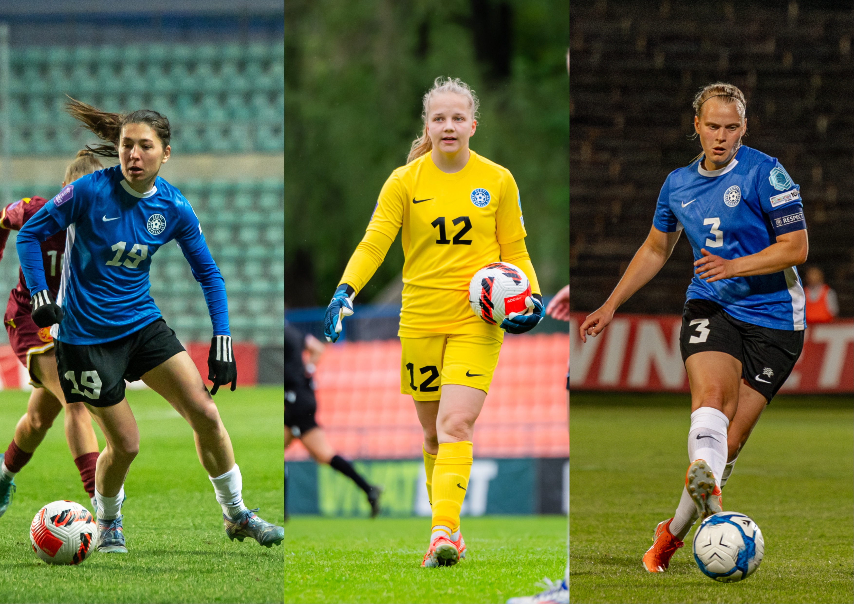 Vlada Kubassova, Katarina Elisabeth Käpa ja Siret Räämet. Fotod: Liisi Troska / jalgpall.ee; Marleen Mälk