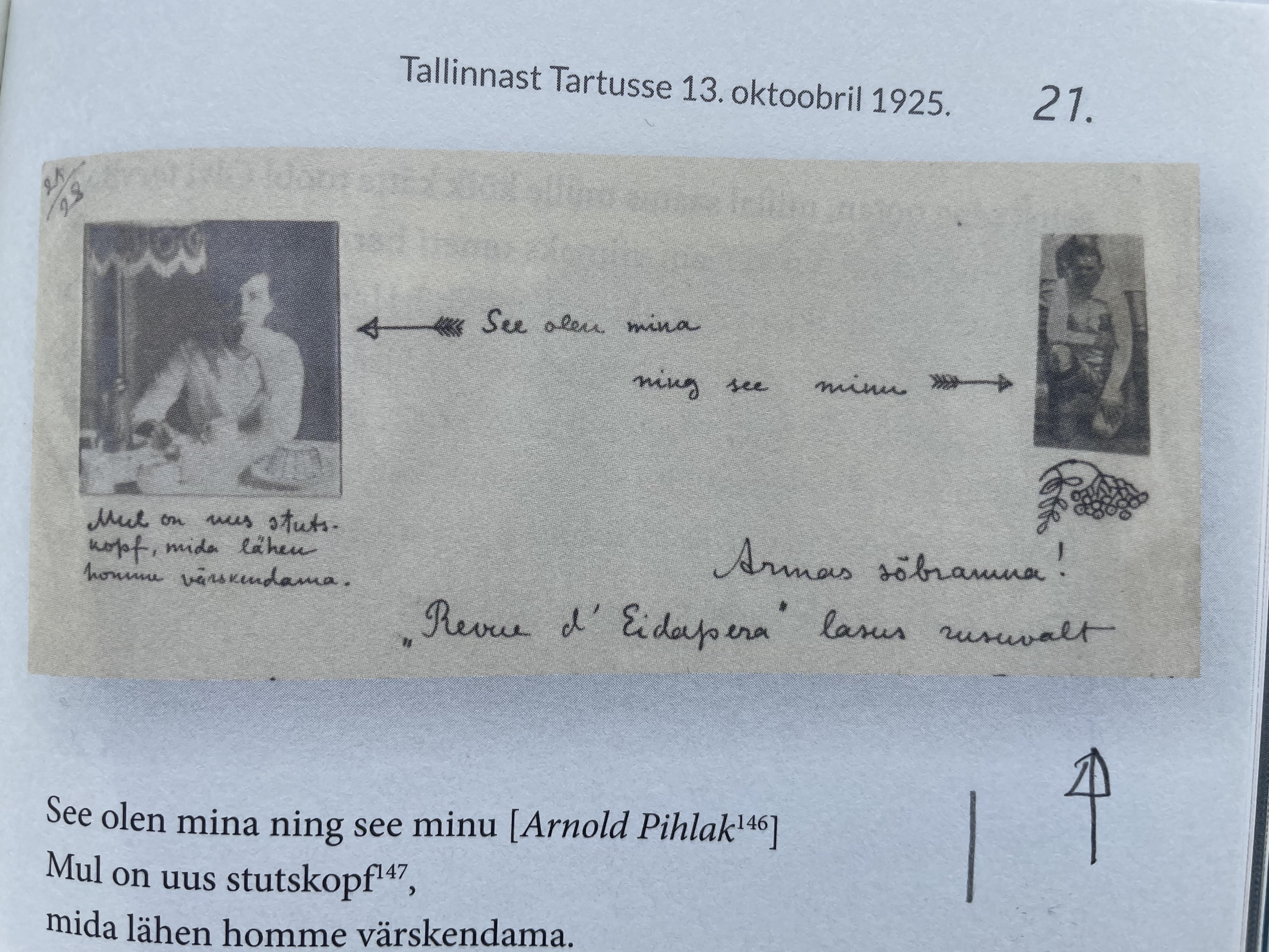 Natalie Mei on erakirjas Karin Lutsule kleepinud sinna foto endast ja ajaleheväljalõike Arnold Pihlakust, keda ta nime asemel foto all on kujutanud pihlakaoksana. Foto: Raamatust “Neiud kui Lutsud”.