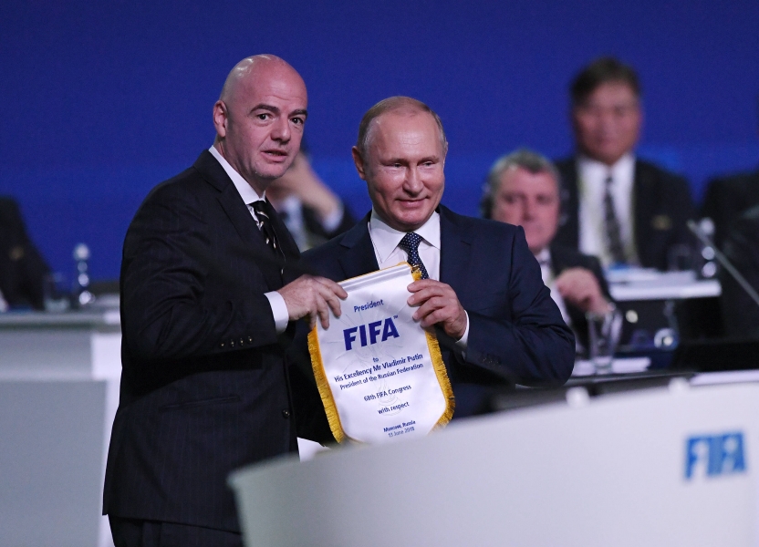 Gianni Infantino ja Vladimir Putin 2018. aastal. Foto: Scanpix / Michael Kienzler / imago images / ULMER Pressebildagentur