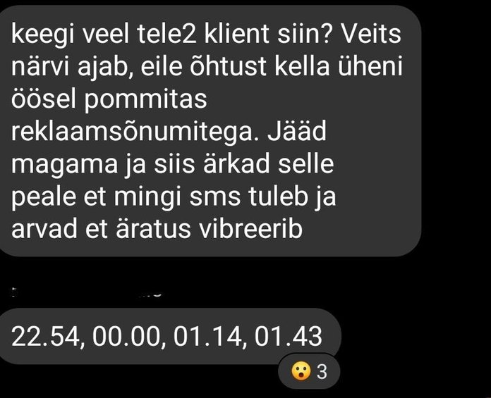 Kliendid kirjutavad, kuidas said öösel Tele2-lt mitu sõnumit.