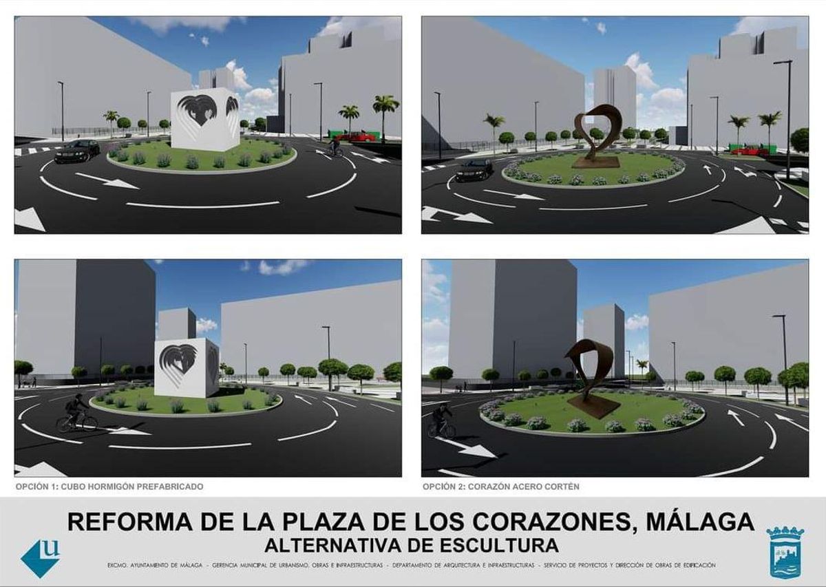 Las dos opciones a votación de la nueva escultura para la rotonda de Los Corazones.