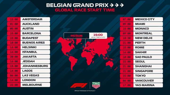 A qué hora se corre el GP de Bélgica de la F1.