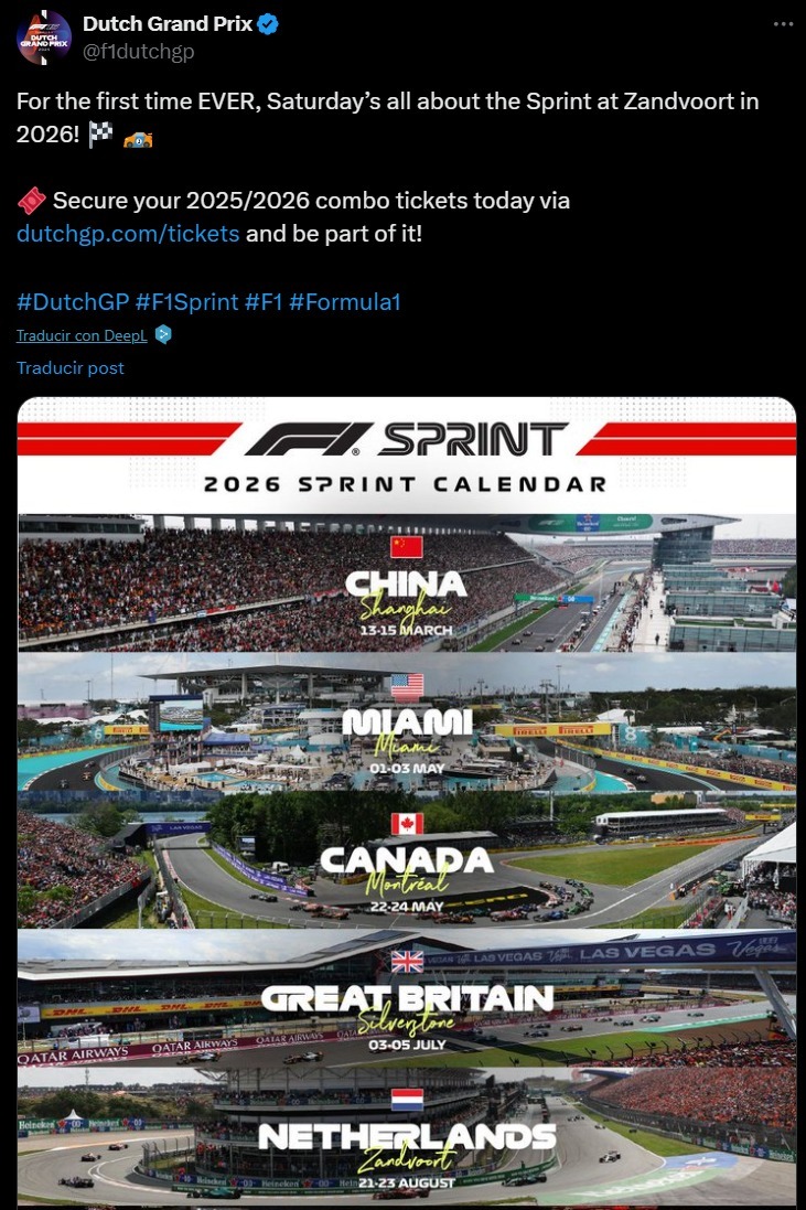 La organización de Países Bajos adelantó el calendario de las sprint 2026. 