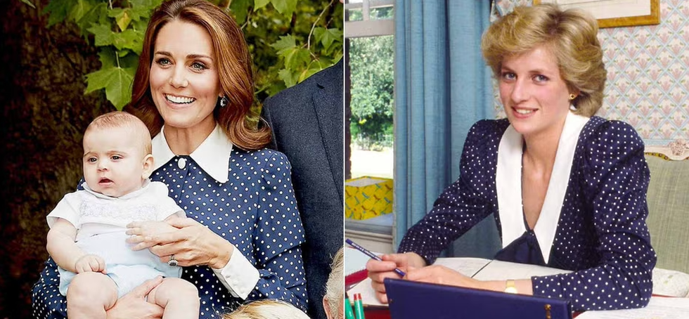 lady di y kate middleton con vestido azul de lunares