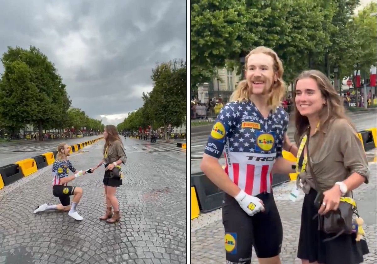 «Dijo sí»: el ciclista que le pidió matrimonio a su novia cuando terminó el Tour de Francia