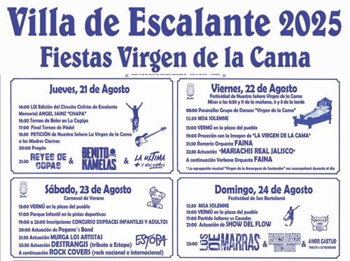 Fiestas Virgen de la Cama - Programa de Fiestas - Escalante - 21 agosto al 24 agosto