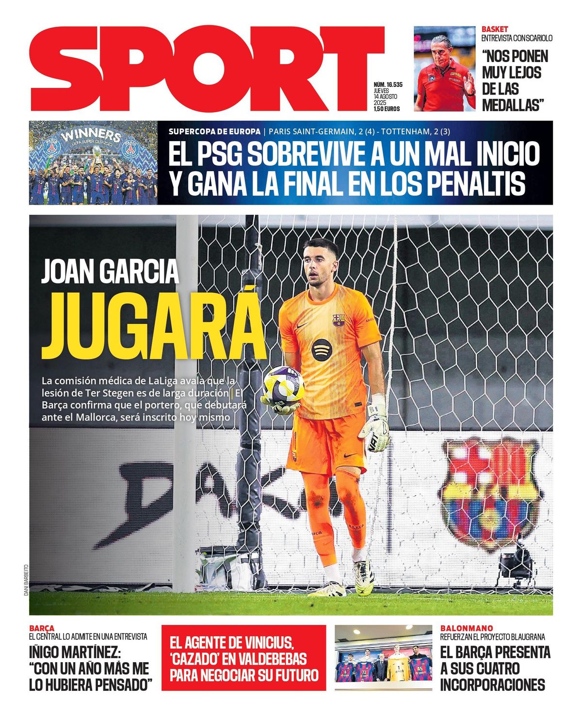 Esta es la portada de SPORT de hoy jueves, 14 de agosto de 2025