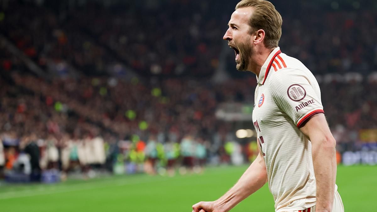 Harry Kane celebra su gol ante  el Bayer Leverkusen en el partido de la UEFA Champions League entre Bayer Leverkusen y Bayern Munich