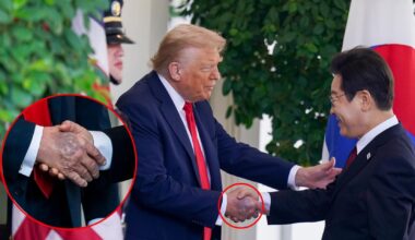 El moratón ha sido visible en el saludo al presidente surcoreano Lee Jae-myung.