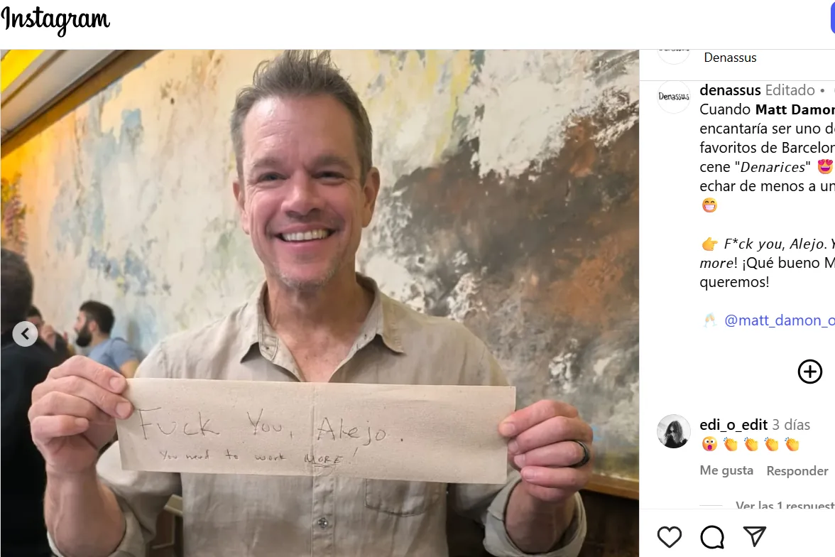 La insólita nota que Matt Damon dejó al dueño de un restaurante de Barcelona - El Mundo