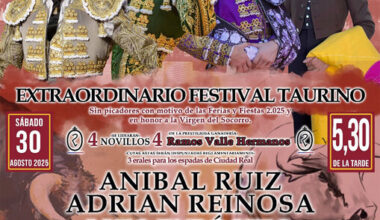 El festival taurino de Argamasilla de Calatrava del 30 de agosto contará con Aníbal Ruiz y con el novillero local Luis Expósito