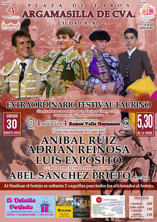 El festival taurino de Argamasilla de Calatrava del 30 de agosto contará con Aníbal Ruiz y con el novillero local Luis Expósito
