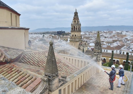 Imagen secundaria 1 - Una de las claves de que fuera extinguido de forma rápida el incendio declarado este viernes 8 de agosto en una capilla del monumento y templo, que se extendió a su cubierta, está en su sistema contra incendios, anclado en la cubierta del recinto. A través de largos pasillos (en la imagen) de fácil acceso y tuberías (primera imagen) que conforman toda una red de suministro de agua con 24 tomas directas (arriba) puede actuarse con más agilidad. Todos los años hay un simulacro para poner al día y testar este sistema.