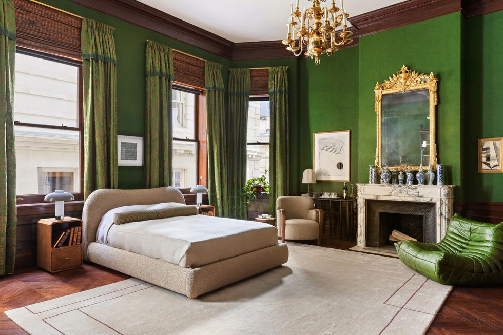 dormitorio decorado en verde