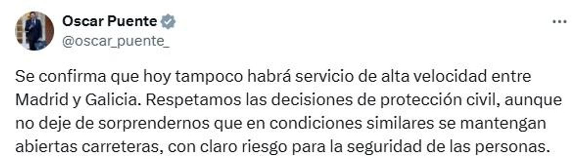 Oscar Puente confirma que no habrá tren entre Galicia y Madrid por los incendios este sábado