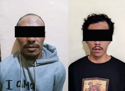 Los dos detenidos por el asesinato de Matilde Muñoz, en una fotografía difundida por la policía indonesia.