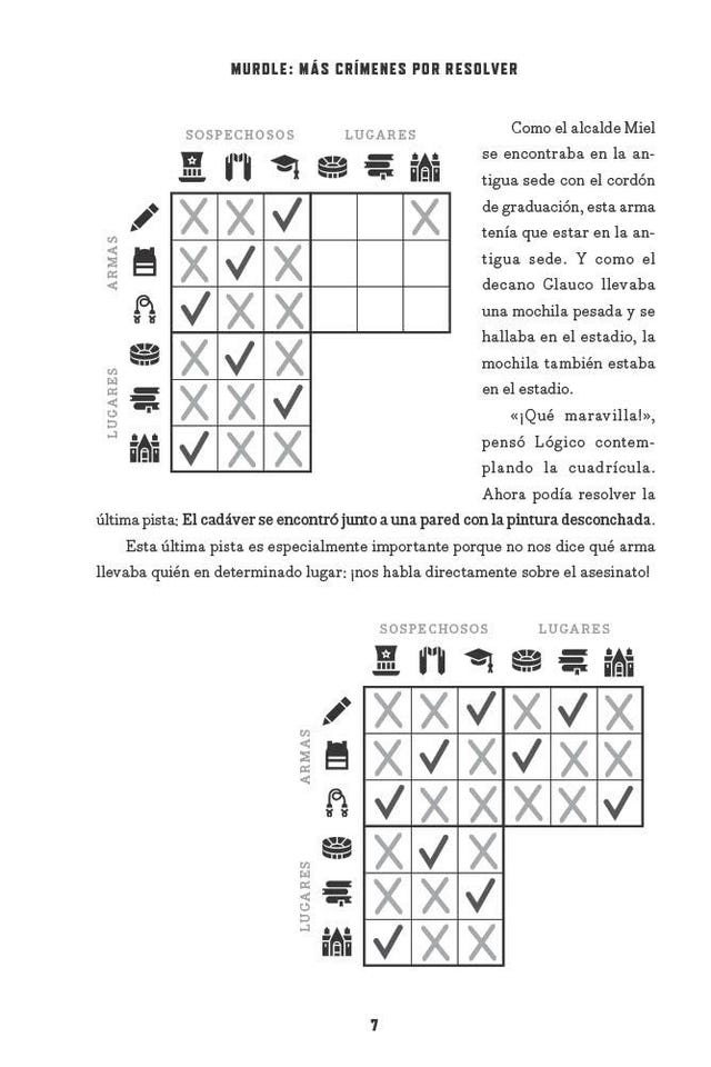 a detective games clue table showing suspects and locations