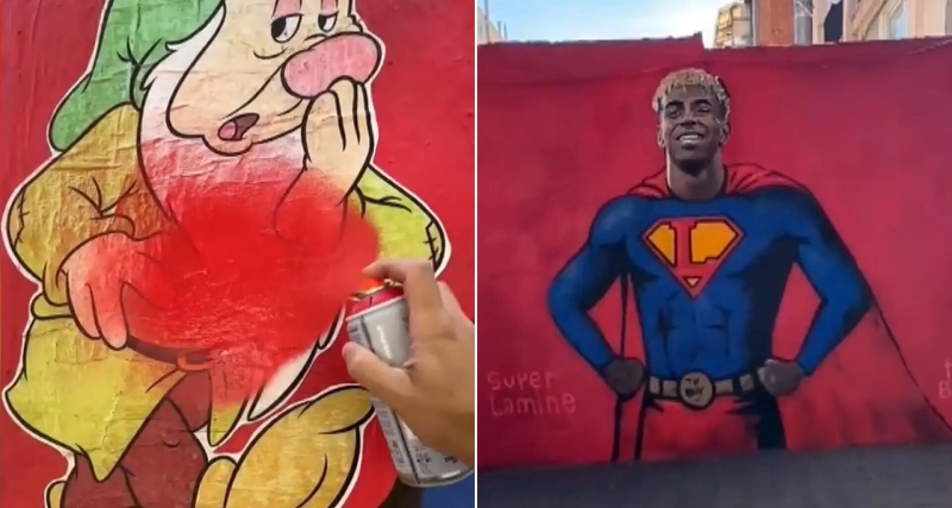 Restauran el mural vandalizado de Lamine Yamal con los siete enanitos de Blancanieves