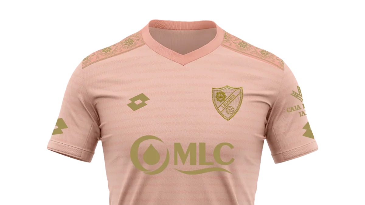 La preciosa camiseta rosa palo y oro del Linares