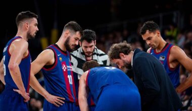 Thomas Satoransky, Da Silva y Kalinic atienen a una explicación de Grimau en el Barça de basket