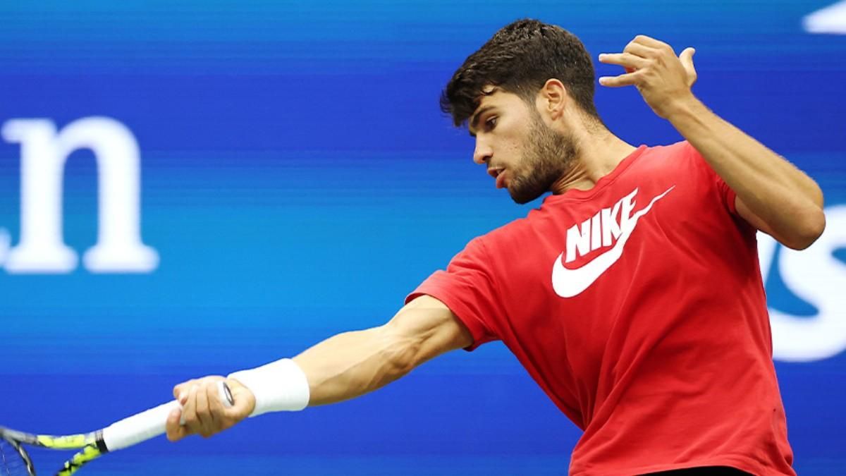 Carlos Alcaraz, entrenando en el US Open