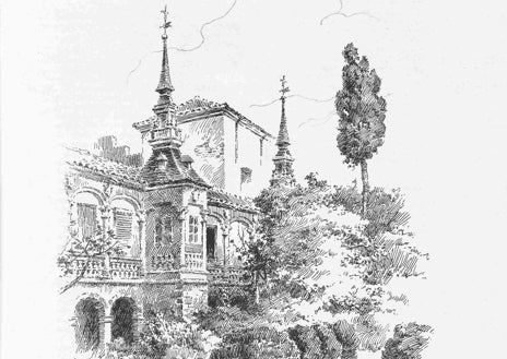 Imagen secundaria 1 - 'Embarcadero del Retiro', publicado en abril de 1905; dibujo del jardín de la Vicaría del Palacio Arzobispal (1913); 'Iglesia de la Buena Dicha (1898)'.