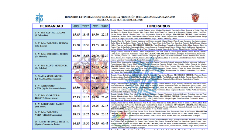 Horarios e itinerarios de la magna mariana de Huelva