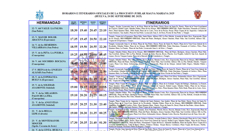 Horarios e itinerarios de la magna mariana de Huelva