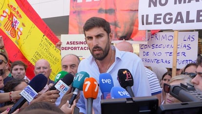 El presidente de Vox en la Región de Murcia, José Ángel Antelo, en un acto para vincular inmigración y delincuencia en Torre Pacheco el mes pasado.