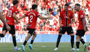 Los jugadores del Mallorca celebran este sábado el tanto del empate.