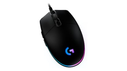 Ratón gaming sobre fondo blanco.