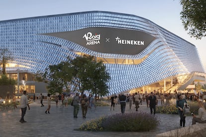 Recreación de la fachada del Roig Arena con el acuerdo con Heineken.