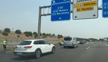 Un accidente de tráfico causa retenciones en el acceso a Zaragoza por la A-68