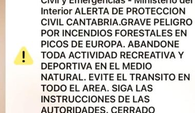 Una alerta a móviles pide abandonar las actividades recreativas en el entorno de Picos de Europa ante el riesgo de incendios