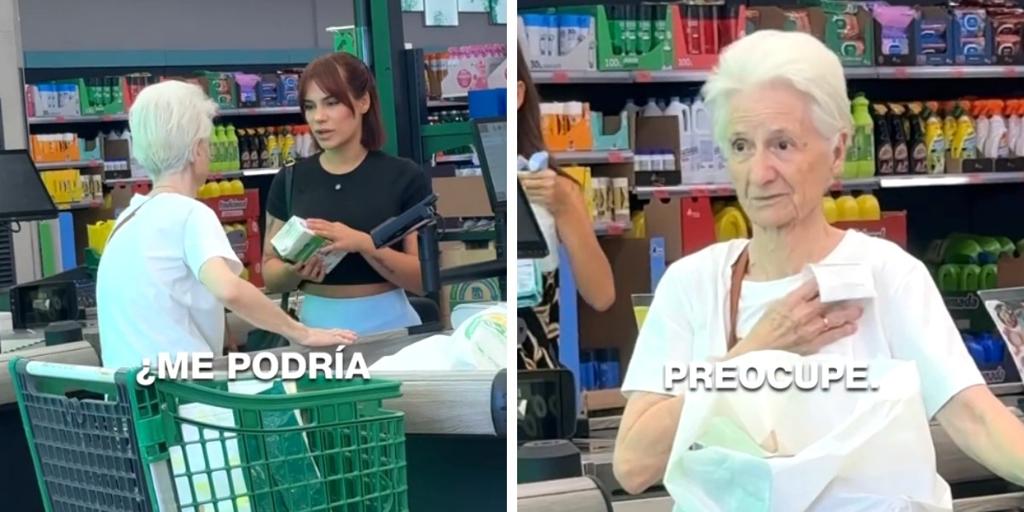 Pregunta a una anciana en la caja de Mercadona si puede pagarle un cartón de leche al no tener dinero y ella reacciona así: «Soy una persona...»